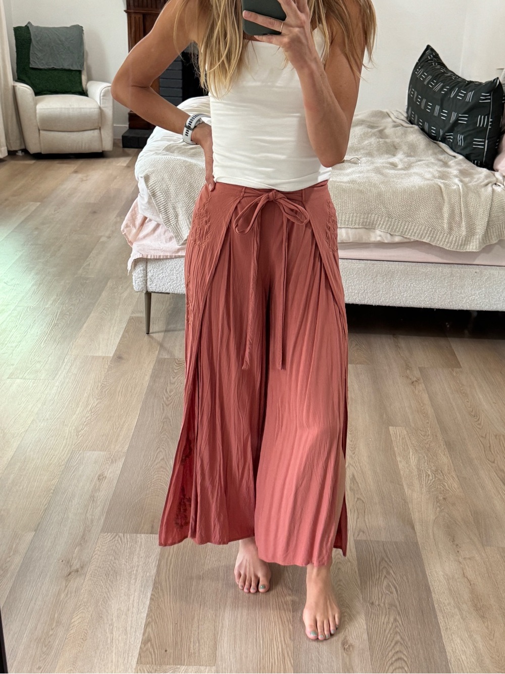 lovestitch Rust-Terracotta Tie-Waist Pants